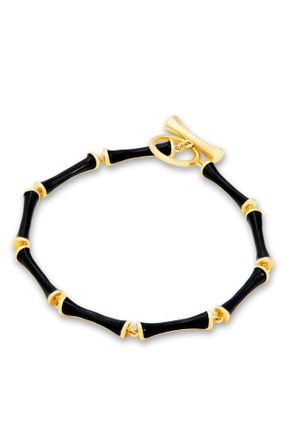 Savvy Cie Jewels 14K GOLD PLATED OVER BRASS PINK ENAMEL TOGGLE DESIGN CLASP BRACELET