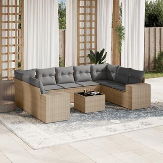 vidaXL Juego De Sof&aacute;s Jard&iacute;n Con Cojines Beige 10 Pzas Rat&aacute;n Sint&eacute;tico Vidaxl