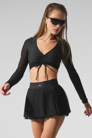 Alo | Mesh Baseline Tennis Skirt in Black, Size: Medium