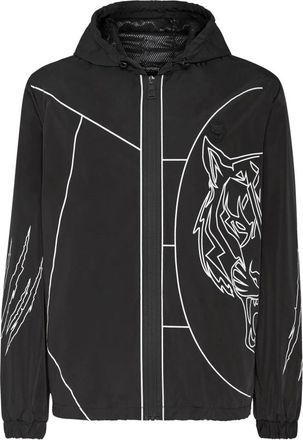 Plein Sport Jassen, Heren, Zwart, XL, Nylon, Nylon Windbreaker Tiger Court Edition