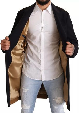 Dolce & Gabbana Mens Blue Trench Coat Long Wool Stretch Jacket Clothing