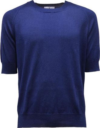 PT01 Pt01, Tops, Heren, Blauw, M, Italiaanse stijl gebreide kleding Made in Italy