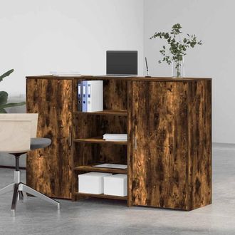 Berkfield Home Reception Desk Smoked Oak 155x50x103.5 cm Engineered Wood in Brown