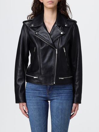 Twinset Leather Biker Jacket with Asymmetrical Zip and Shoulder Epaulettes