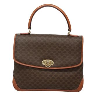Celine Vintage Macadam Handbag Canvas Brown Canvas Handbag (Pre-Owned)