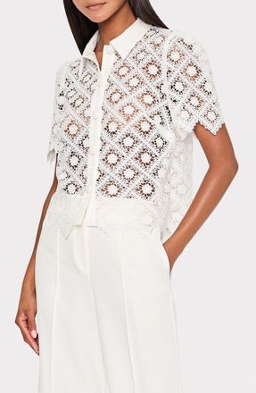 Milly Addison Lace Short Sleeve Shirt in Ecru at Nordstrom, Size Medium P