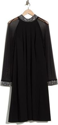 OLEG CASSINI Rhinestone Embellished Long Sleeve Shift Dress in Black at Nordstrom Rack, Size 3 X