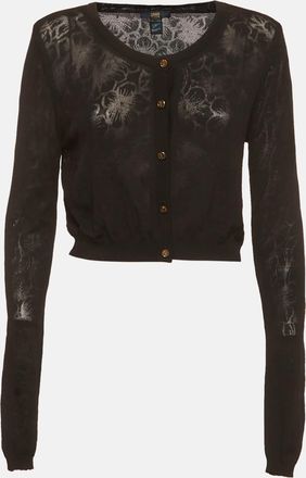 Roberto Cavalli Cavalli Class Black Floral Patterned Knit Cropped Cardigan
