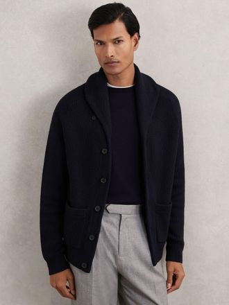 Reiss Navy Shawl-collar Cardigan With Wool, Xxl