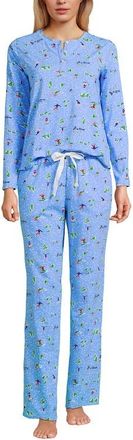 Lands End Petite Knit 2 Piece Pajama Set - Long Sleeve Top and Pants in Clear Blue Sky Skiers at Nordstrom, Size Xx-Small P
