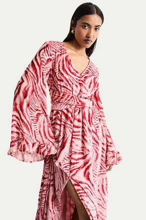 Warehouse Burnout Velvet Plunge Maxi Dress in Red at Nordstrom, Size 10