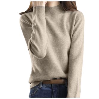 Generic Womens Jumpers Cashmere Jumpers Autumn And Winter Warm Classic-Fit Lightweight Long-Sleeve Tops Soft Comfy Semi Turtleneck Sweater Solid Color Pullove
