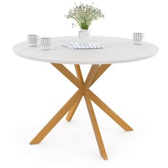 IDMarket Idmarket - Tavolo Da Pranzo Rotondo Gisele Per 6 Persone, Gamba A Ragno In Legno, Piano Bianco 110 Cm
