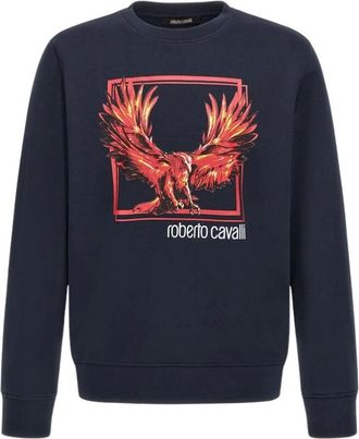 Roberto Cavalli Heren, Sweatshirts & Hoodies, Blauw, Maat: 2XL Katoen