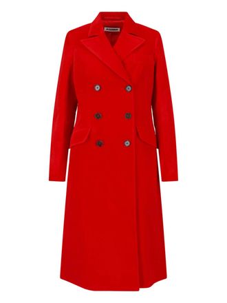 Jil Sander Red Double-Breasted Cotton Linen Coat