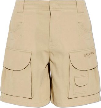 Balmain Cotton Cargo Bermuda Shorts - Heren - Korte Broeken - Beige - M - Katoen - Korte Broeken