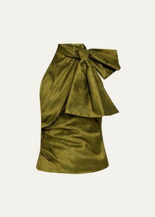 Christopher John Rogers Bow-Neck Silk Halter Top