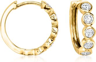 Ross-Simons Bezel-Set Lab-Grown Diamond Hoop Earrings in 18kt Gold Over Sterling