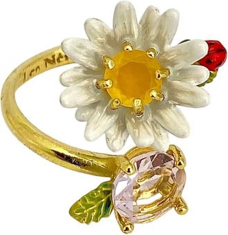 Les N&eacute;r&eacute;ides Lovely Daisy And White Stone Adjustable Ring