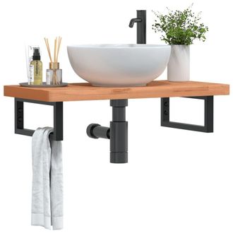 Berkfield Home Basin Shelf Wall Mounted Steel & Solid Wood Beech in Brown