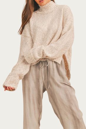 Sadie & Sage Oversized Ribbed Turtleneck Sweater In Oatmeal