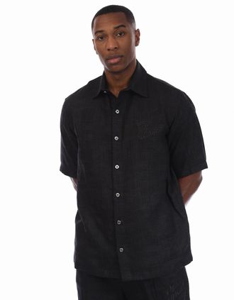 Off-white Mens 90s Logo Linen Bowling Shirt - Black - Size: 38/Regular