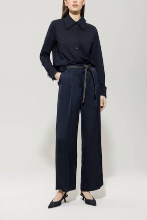 Luisa Cerano Satin Pant In Dark Blue