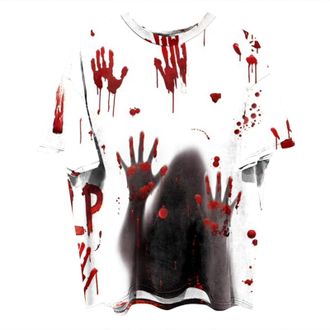 Generic Halloween Tshirt Men Blood Stained T Shirt Mens Halloween Costume 3D Print Problem Solved Bloody Shirts Blood Graphic Plus Size Solid Color Short Slee