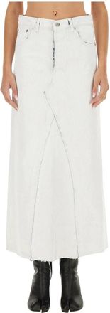 Maison Margiela Denim Midi Rok - Dames - Spijkerrokken - Wit - 2XS - Denim - Rokken