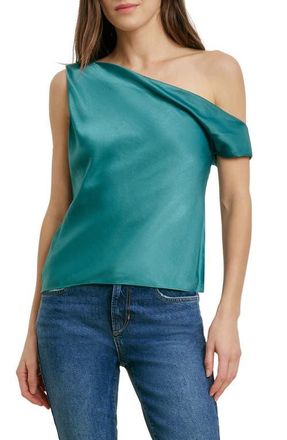 Favorite Daughter The Side Note One-Shoulder Satin Top in Emerald at Nordstrom, Size X-Small