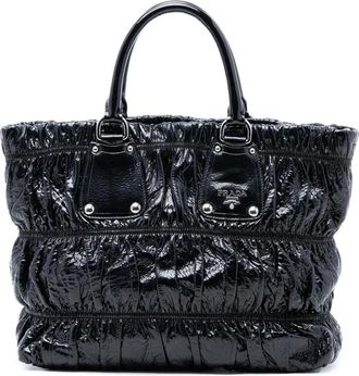 Prada Pre-owned Tote Bags, female, Black, Size: ONE SIZE Pre-owned Patent Leather Gathered Tote Bag