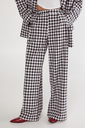 NASTY GAL Gingham Tailored Wide Leg Pants in Mono at Nordstrom, Size 10
