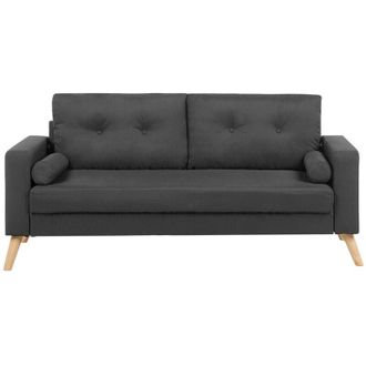 Beliani Beliani - 2 Seater Sofa Dark Grey Retro Button Tufted Bolster Fabric Upholstered Kalmar