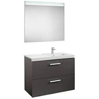 Roca Conjunto De Mueble Con 2 Cajones, Lavabo Y Espejo Con Luz Led Prisma - Roca Color: Gris Antracita - Posici&oacute;n Del Lavabo: Derecha