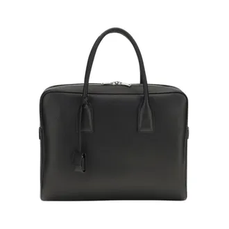 Saint Laurent Aktetas van generfd leer - Heren - Tassen - Zwart - Maat: ONE Size Leer