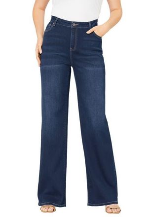 Roaman's Plus Size 24/7 Stretch Wide Leg Jean in Dark Wash at Nordstrom, Size 22