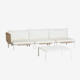 Sklum Conjunto De Jard&iacute;n Con Sof&aacute; Modular Esquinero De 3 Piezas Y Mesa De Centro En Acero Roubly Sklum
