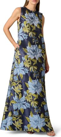 Aidan Mattox Floral Jacquard Trapeze Gown in Blue Multi at Nordstrom, Size 10