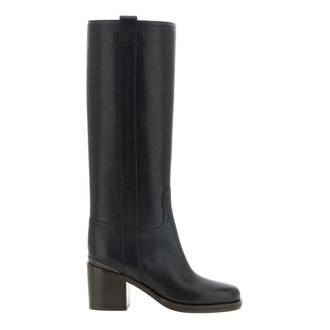 Brunello Cucinelli Leren hoge laarzen met Monile - Dames - Schoenen - Zwart - Maat: 36 EU Zijde