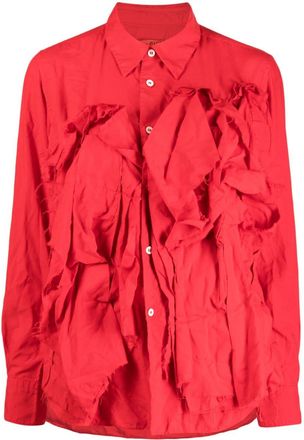 Comme Des Garçons appliqué-detail long-sleeve shirt - women - Polyester - M - Red