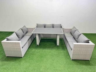 Fimous Patio Outdoor Garden Furniture Sets with 2 Side Tables Light Grey