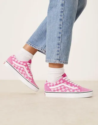 Vans Old Skool EK - Sneakers con tomaia in maglia rosa acceso a scacchi