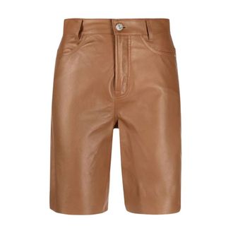 Frame Denim Bruin Leren High-Waisted Shorts - Dames - Korte Broeken - Bruin - W24 - Leer - Korte Broeken