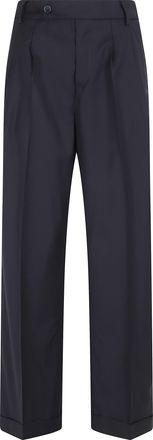 BRIGLIA 1949 Black Belt Loops Wool Wide-Leg Wide-Leg Pants