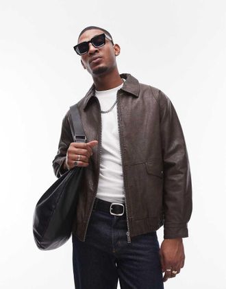 Topman Giacca harrington in pelle sintetica marrone