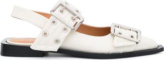 Ganni buckled-strap ballet pumps - women - Calf Leather/Calf Leather/Rubber - 36 - Neutrals
