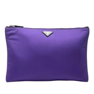 Prada Pre-owned Nylon Clutch - Dames - Pre-owned - Paars - Maat: ONE Size Nylon