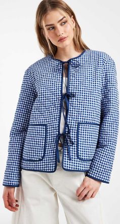 Pieces Giacca trapuntata blu e bianca a quadretti allacciata sul davanti-Blu navy