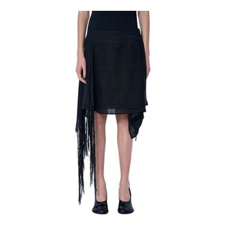 Yohji Yamamoto Asymmetric Fringe Skirt - female - Yohji Yamamoto - Midi Skirts - Black - M - Skirts