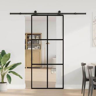 Berkfield Home Sliding Door with Hardware Set 90x205 cm ESG Glass&Aluminium in Black